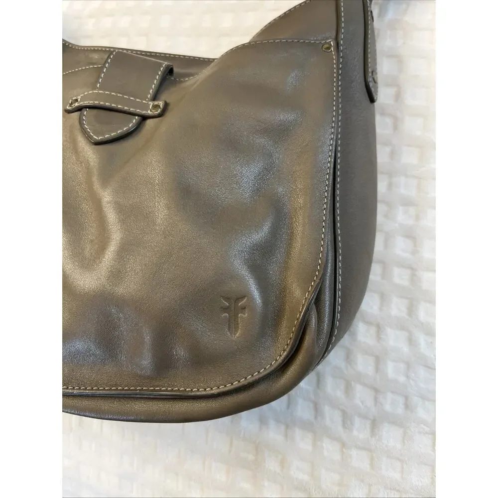 Frye Olivia Large Khaki Leather Crossbody Zip Top Closure Adjustable Strap Boho